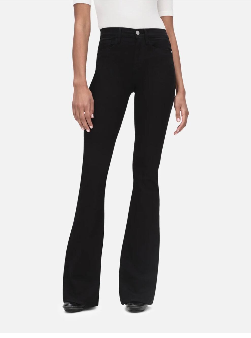 FRAME Le High Flare denim jeans. Black high waist bootcut flare leg. Women 28
